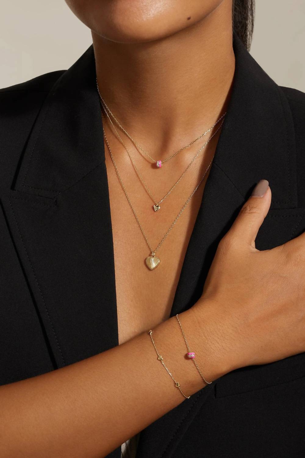 Eklexic - Women's Pink Enamel & Cubic Zirconia Channel Rondelle Bracelet