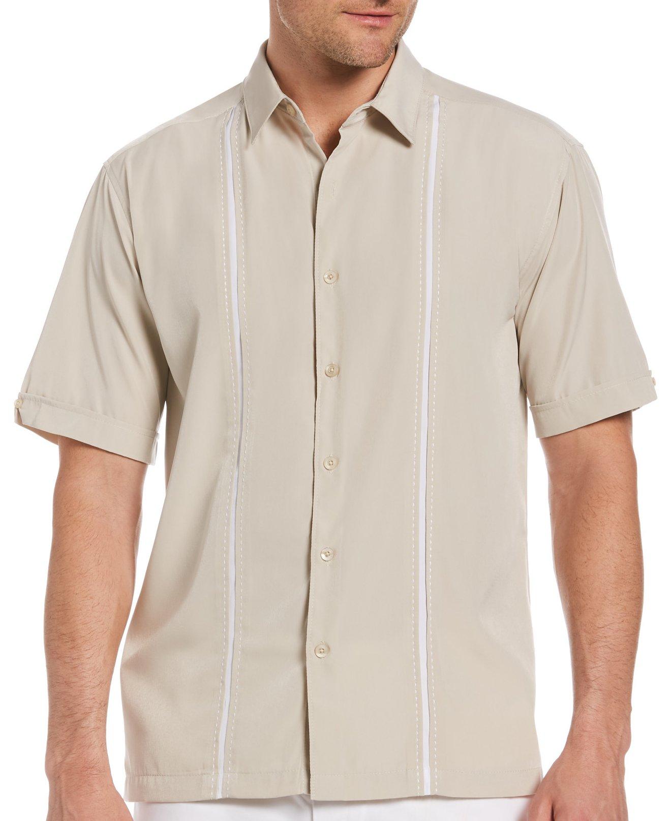 Cubavera Men's Panel Short Sleeve Contrast Stitching Shirt Brown Size Large