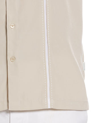 Cubavera Men's Panel Short Sleeve Contrast Stitching Shirt Brown Size Large