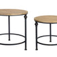 Natural wood and metal round table (set of 2)