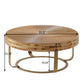 Modern Round Coffee Table with Wooden Carving Pattern and Metal Legs