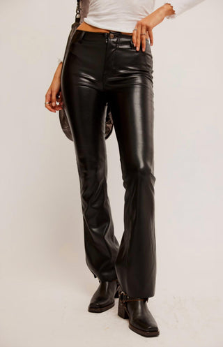 Free People - Women's Vegan Leather Slit Boot Cut Pants