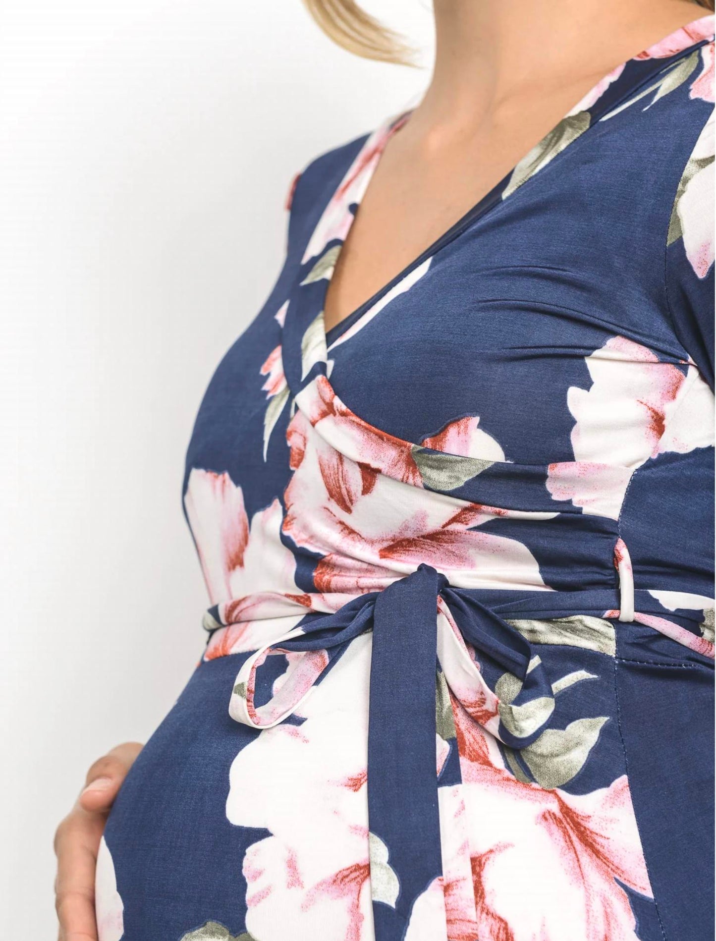 Hello Miz - Floral Faux Wrap Maternity & Nursing Maxi Dress