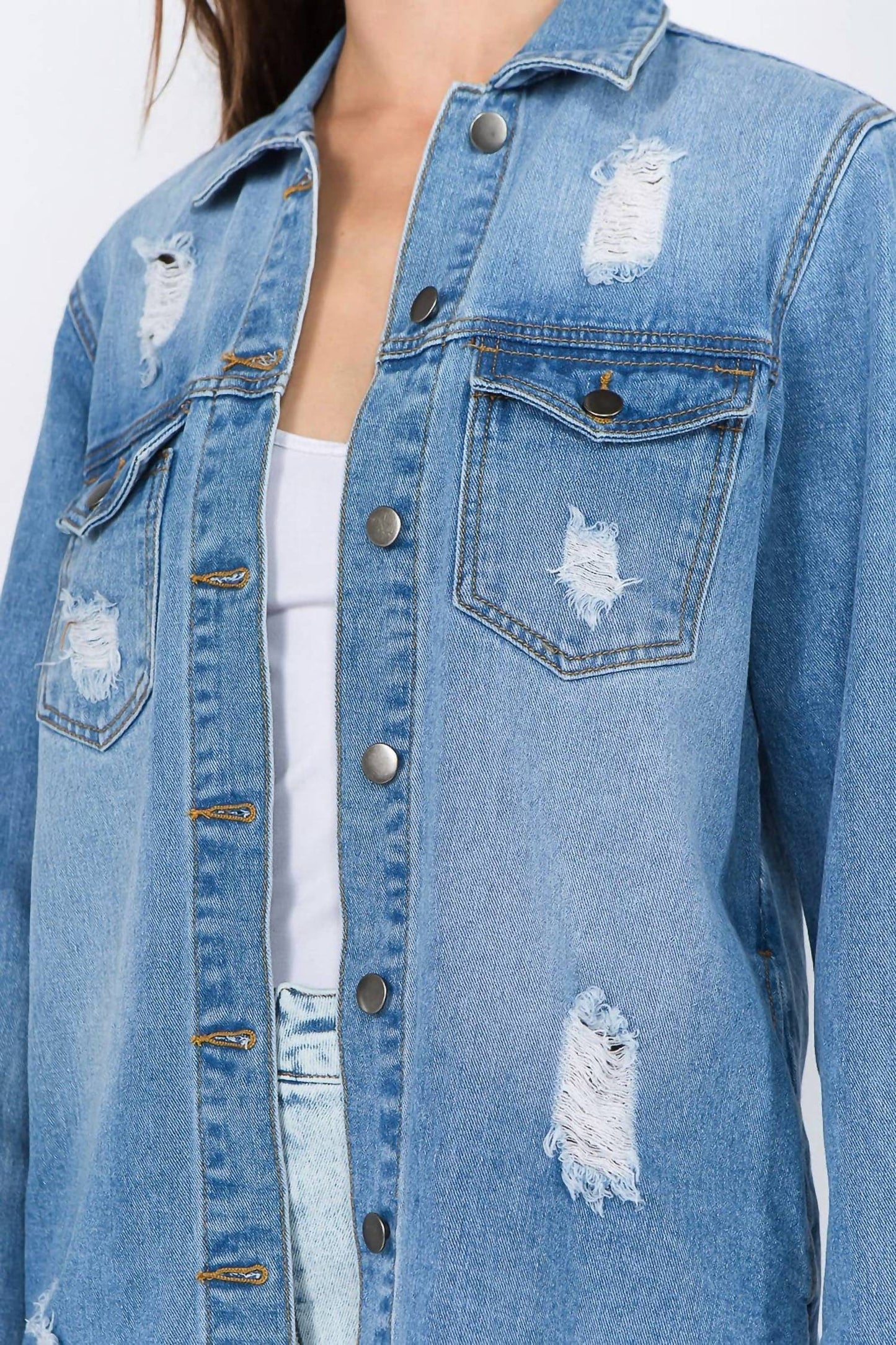American Bazi - Frayed Hem Denim Jacket