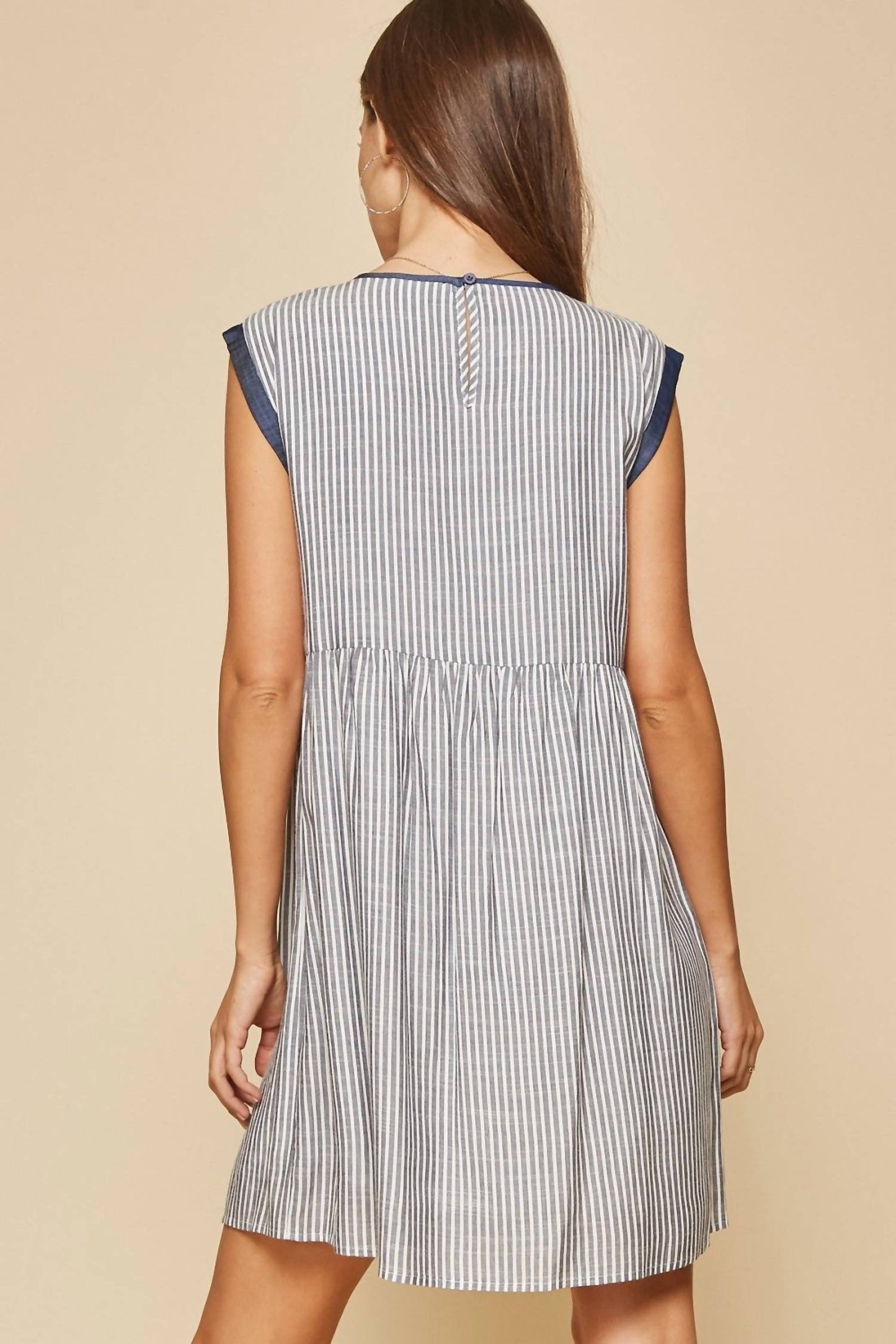 Andree By Unit - Floral Embroidered Stripe Dress