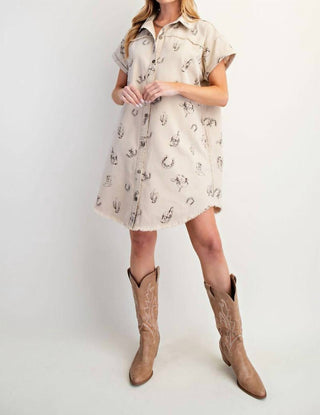 Easel - Western Printed Washed Twill Shirt Dress