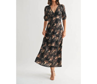 Fun 2 Fun - Leaf Print Satin Midi Dress