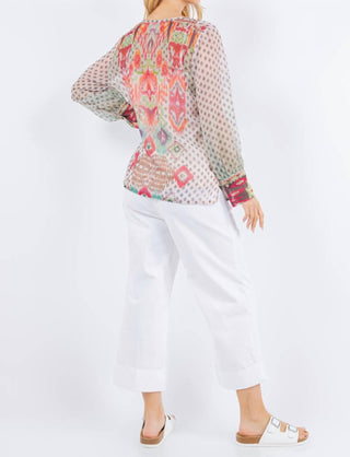 Paparazzi - Woven Sheer Ikat Button Front Blouse - Unlined