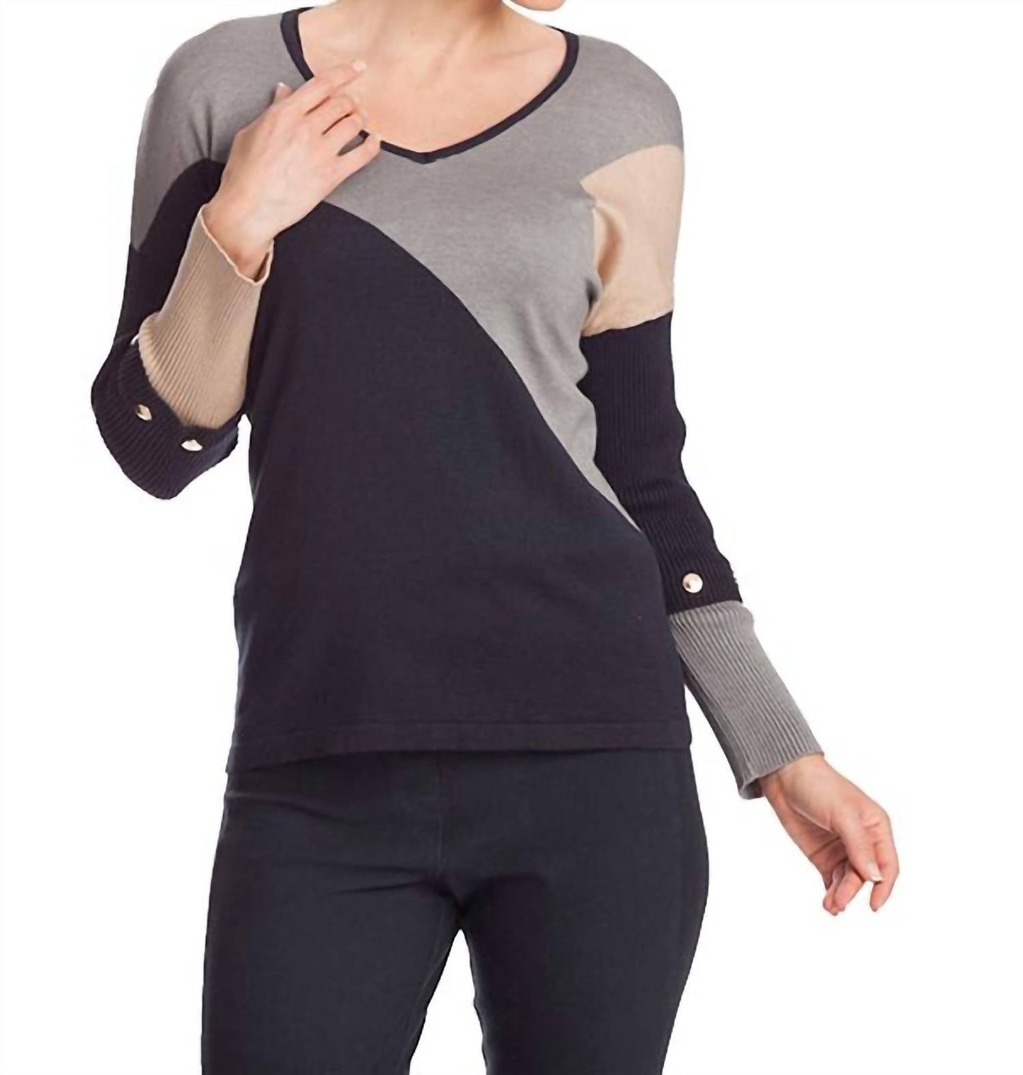 Angel Apparel - Color Block V-Neck Sweater