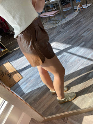 Entro - High Waisted Leather Shorts