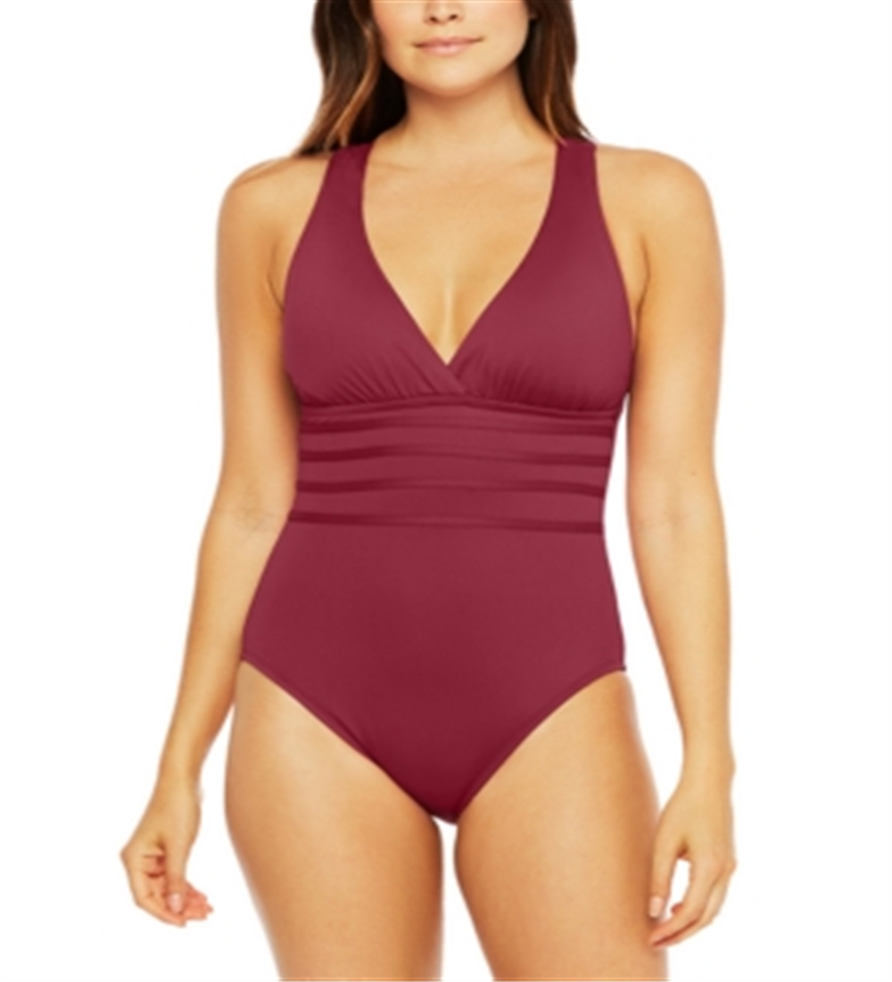 La Blanca Women's Island Goddess Tummy Control Strappy One Piece Swimsuit Red Size 10