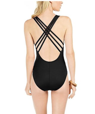 La Blanca Women's Cross Back One Piece Swimsuit Black
