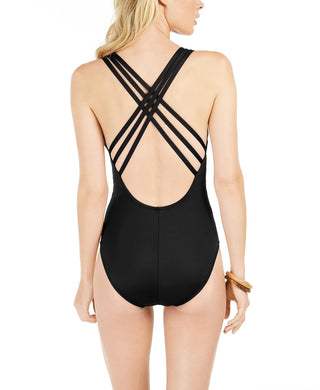 La Blanca Women's Cross Back One Piece Swimsuit Black
