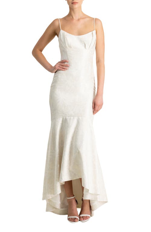 ML Monique Lhuillier Sleeveless Jacquard High Low Gown Pearl Size 14