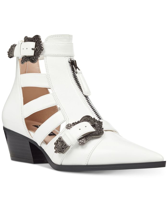Nine West Women's Carrillo Cutout Buckle Booties White Size 9.5