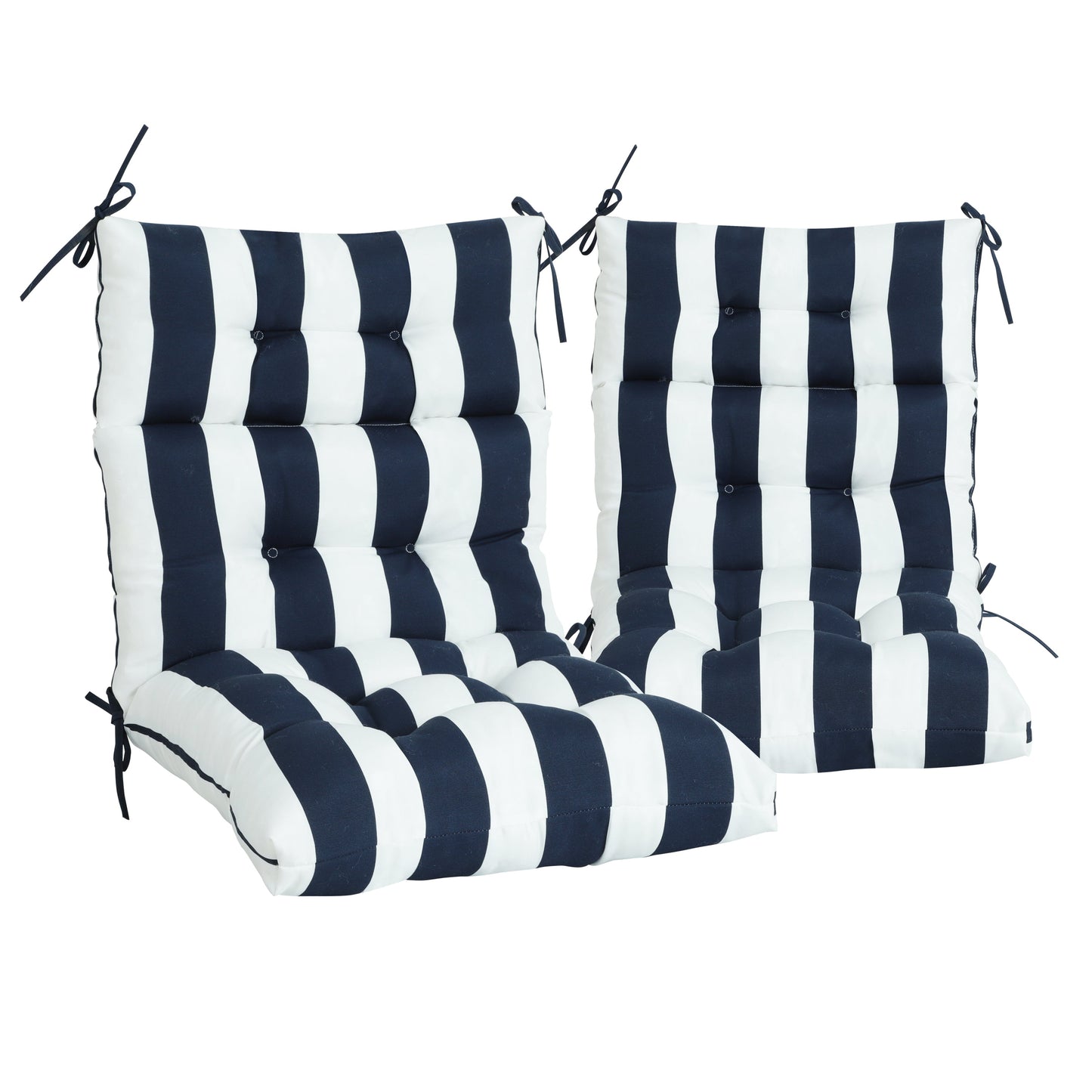 2-Piece High Back Chair Cushion Set, Navy Blue/White