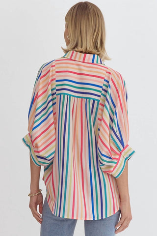 Entro - Multi Striped Button Down Top