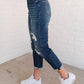 Judy Blue - Mid Rise Thermal Boyfriend Distressed Jeans