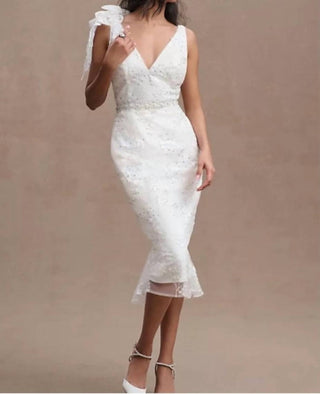 Mac Duggal - Beaded Floral Tea Length Gown