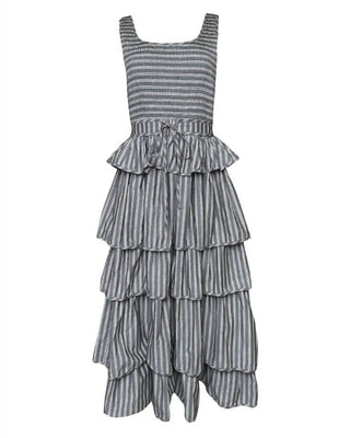&Merci - Multi Stripe Smocked Bodice Layered Midi Dress