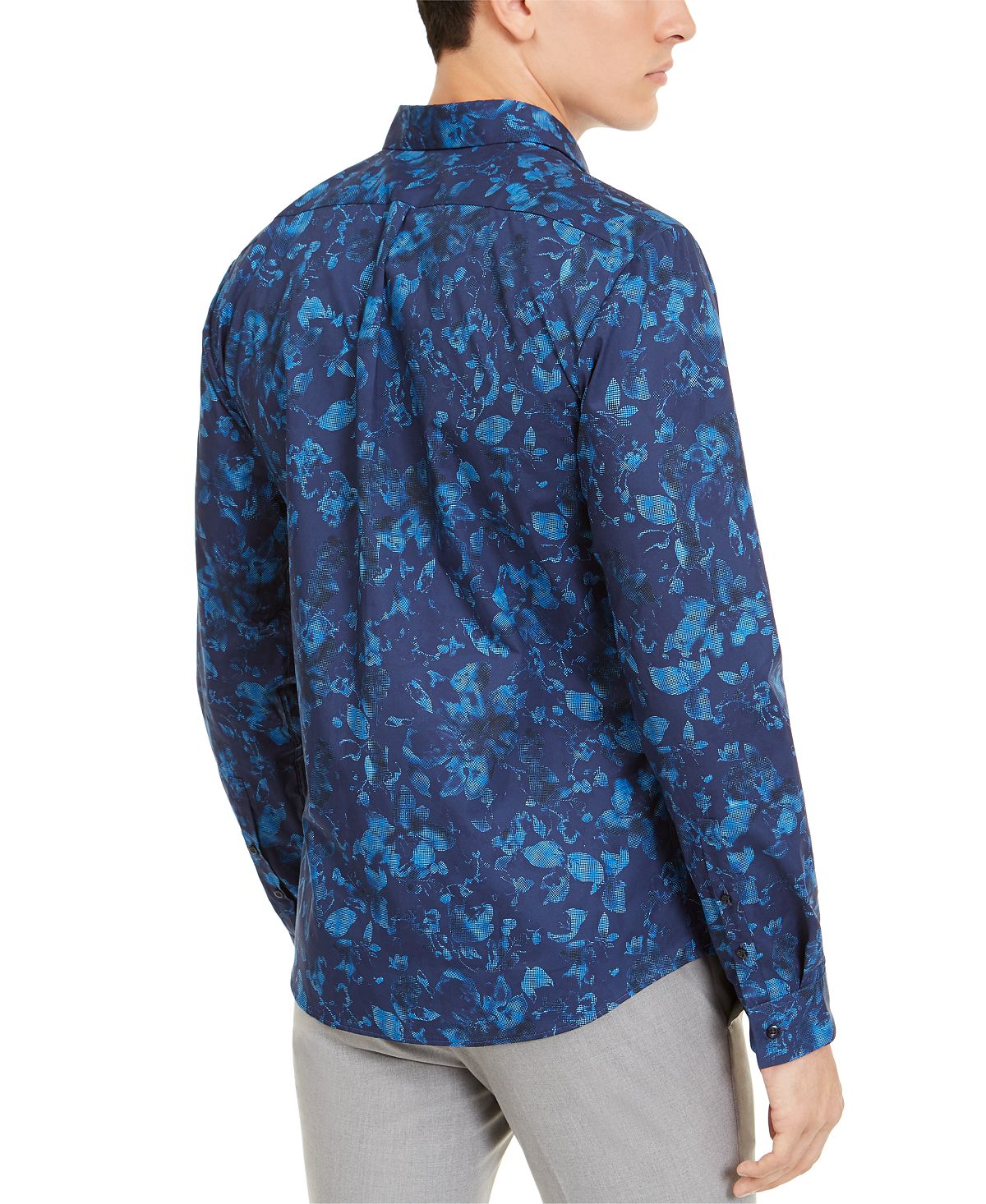 Hugo Boss Men's Button Front Extra Slim Fit Floral Shirt Blue Size XX-Large