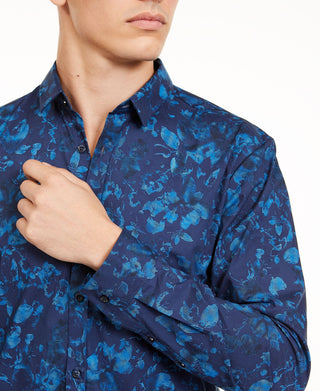 Hugo Boss Men's Button Front Extra Slim Fit Floral Shirt Blue Size XX-Large