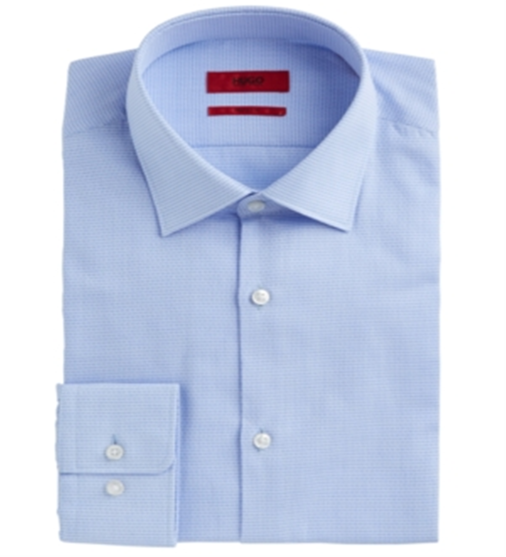 Hugo Boss Men's Slim Fit Basketweave Dress Shirt Blue Size 17.5X32X33