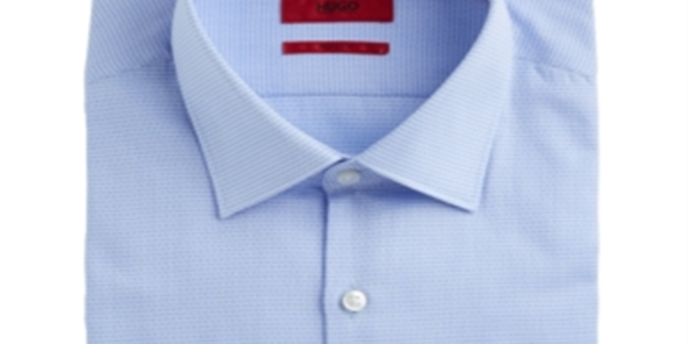 Hugo Boss Men's Slim Fit Basketweave Dress Shirt Blue Size 17.5X32X33