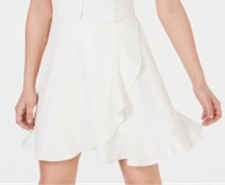 Speechless Women's Stretch Zippered Ruffled Sleeveless Halter Short Fit Flare Dress White Size X-Large