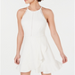 Speechless Women's Stretch Zippered Ruffled Sleeveless Halter Short Fit Flare Dress White Size X-Large