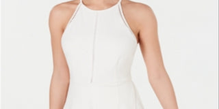 Speechless Women's Stretch Zippered Ruffled Sleeveless Halter Short Fit Flare Dress White Size X-Large