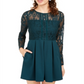 Speechless Women's Lace Zippered Long Sleeve Jewel Neck Mini Fit Flare Party Dress Green Size Medium
