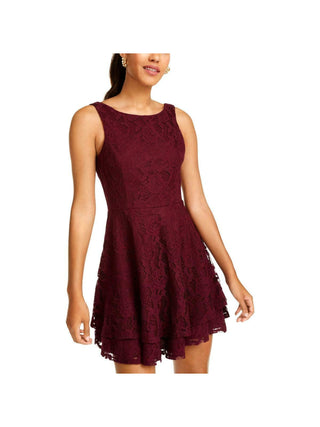 Speechless Women's Sleeveless Jewel Neck Short Cocktail Fit Flare Dress Purple Size 15