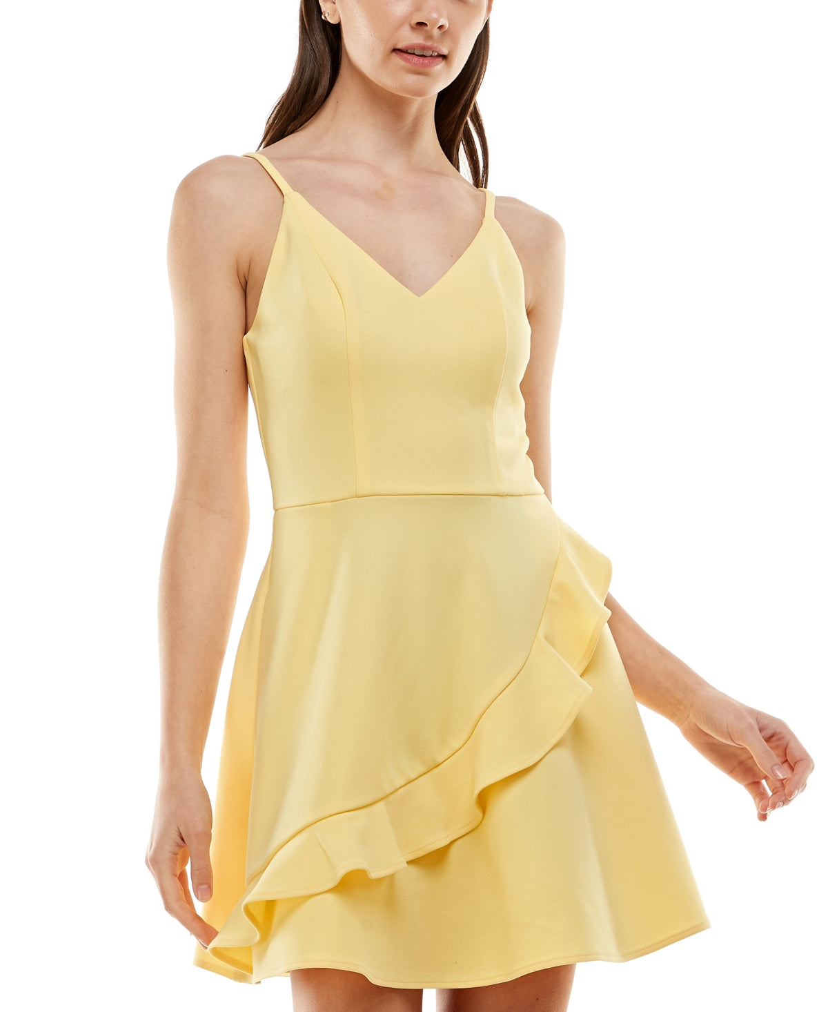 Speechless Junior's Ruffle Trim Dress Yellow Size X-Small