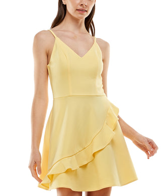Speechless Junior's Ruffle Trim Dress Yellow Size X-Small