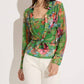 Oolala - Jungle Print Chiffon Button Down Blouse With Mesh Top