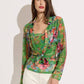 Oolala - Jungle Print Chiffon Button Down Blouse With Mesh Top