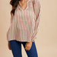 Anniewear - Notch Neck Striped Blouse