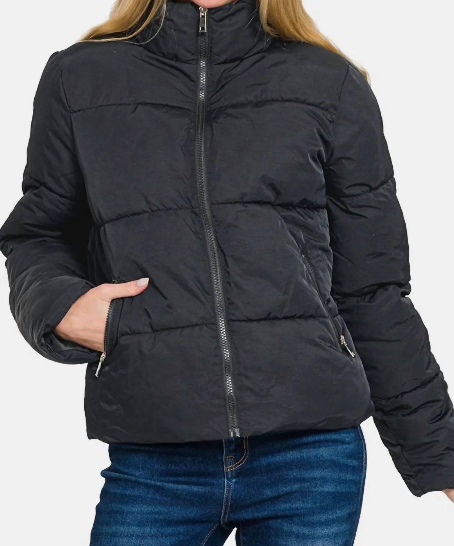 Trendsi - Zenana Zip Up Turtleneck Puffer Jacket with Pockets