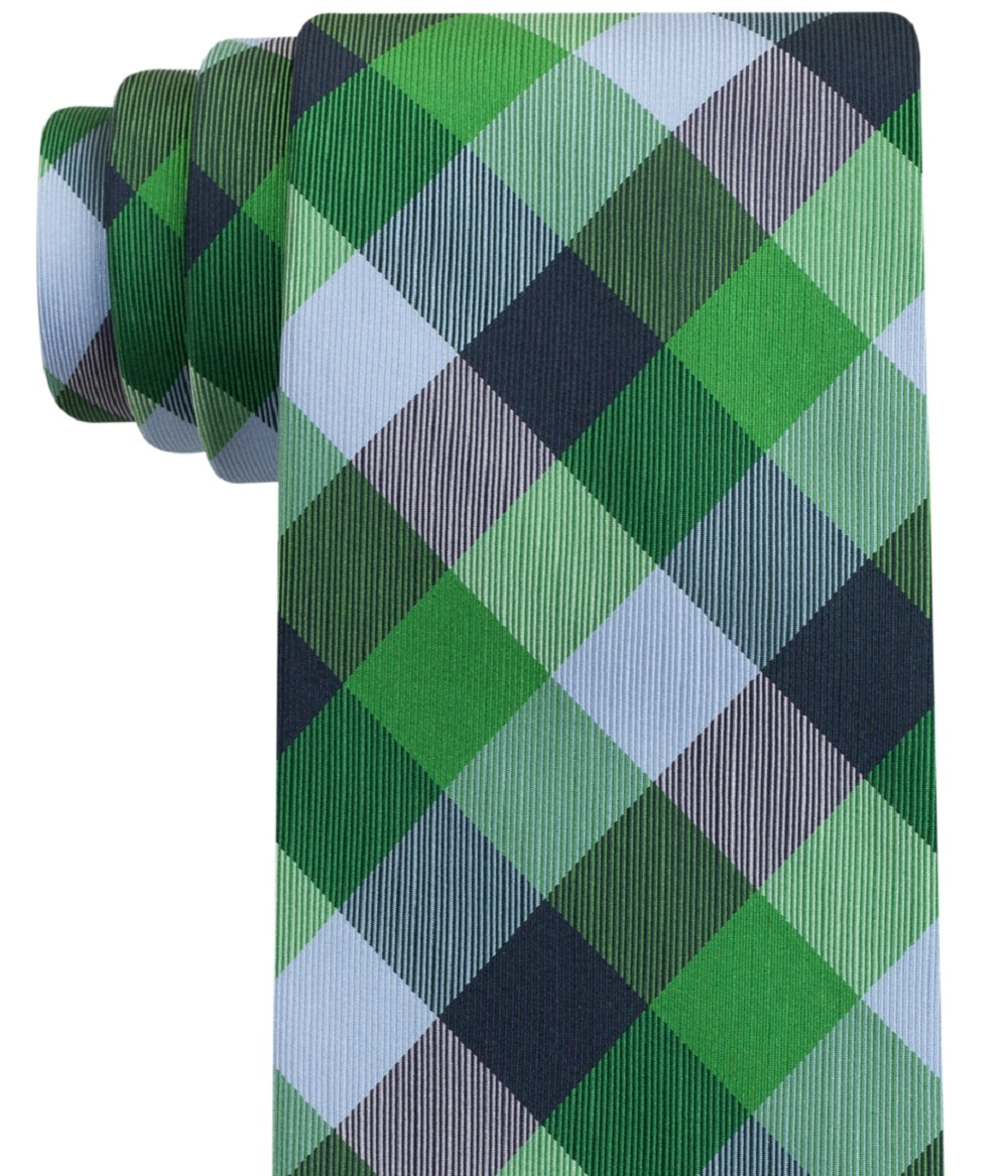 Tommy Hilfiger Men's Buffalo Check Tartan Silk Tie Green Size Regular