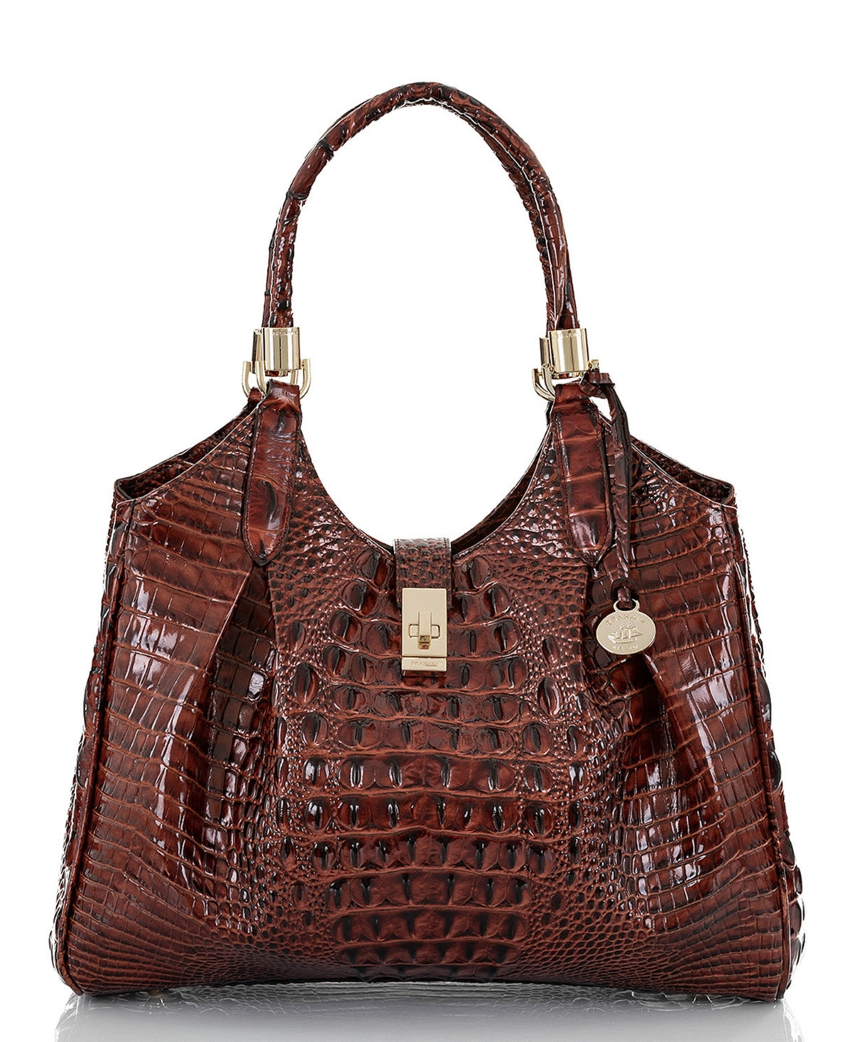 Brahmin Women's Embossed Leather Satchel Brown Size Regular