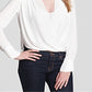 BCBGMAXAZRI Women's Jaklyn Draped Front Essential Blouse White Size X-Small