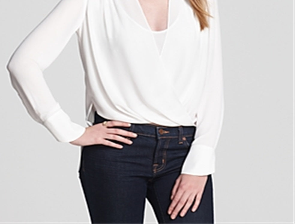 BCBGMAXAZRI Women's Jaklyn Draped Front Essential Blouse White Size X-Small
