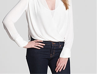 BCBGMAXAZRI Women's Jaklyn Draped Front Essential Blouse White Size X-Small