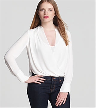 BCBGMAXAZRI Women's Jaklyn Draped Front Essential Blouse White Size X-Small