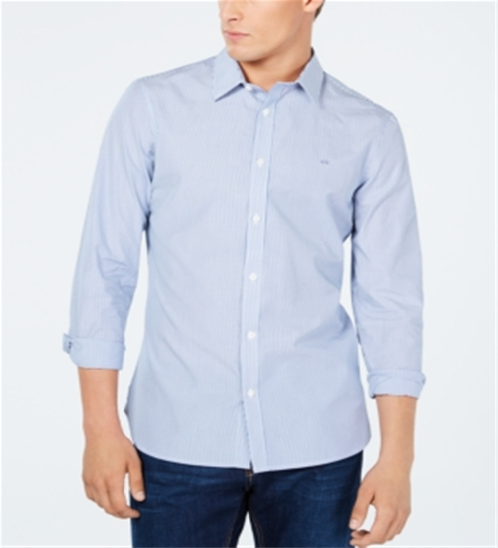 Calvin Klein Men's Bengal Striped Shirt Blue Size Medium