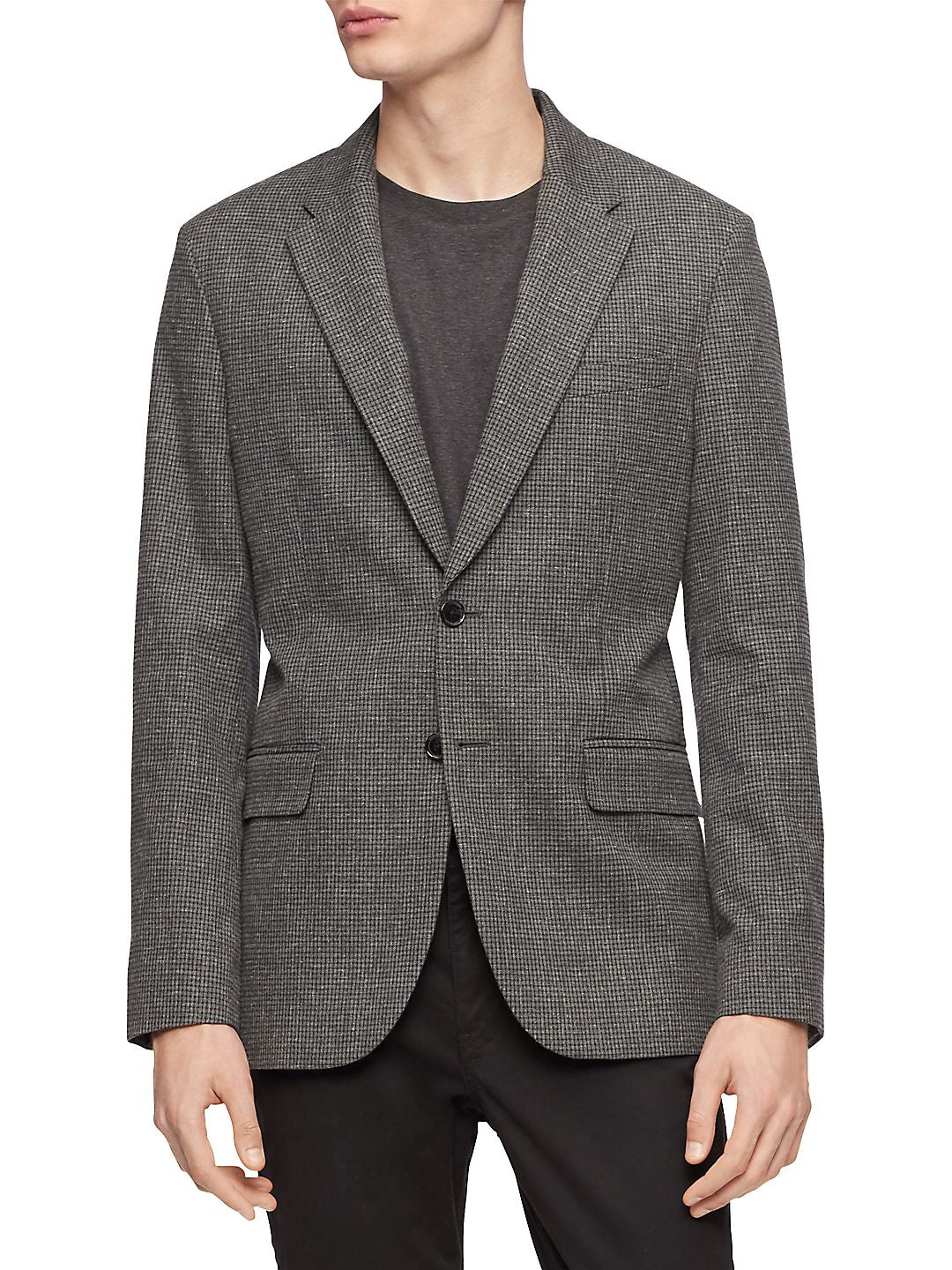 Calvin Klein Men's Slim Fit Heathered Check Blazer Gray Size M