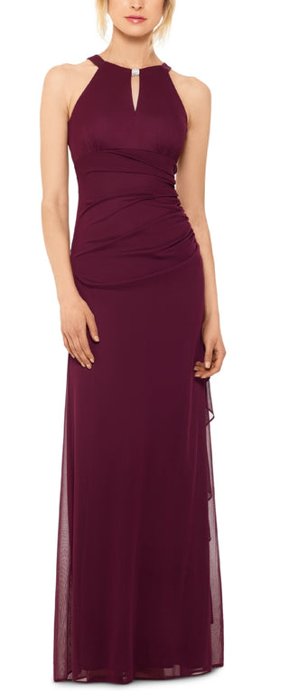 Betsy & Adam Women's Ruched Halter Gown Red Size 4