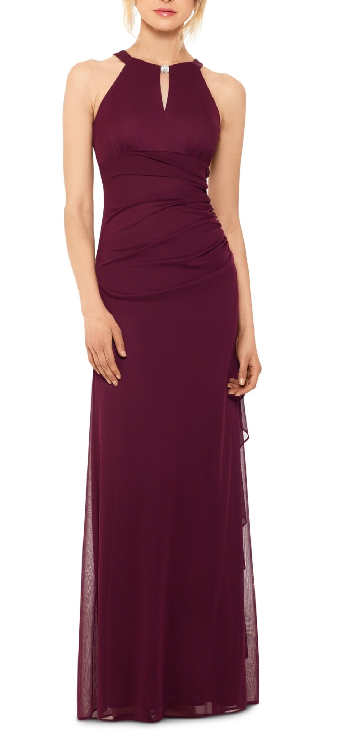 Betsy & Adam Women's Ruched Halter Gown Red Size 8