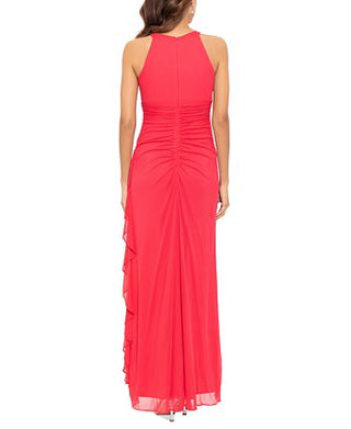 Betsy & Adam Women's Ruched Halter Gown Red Size 10